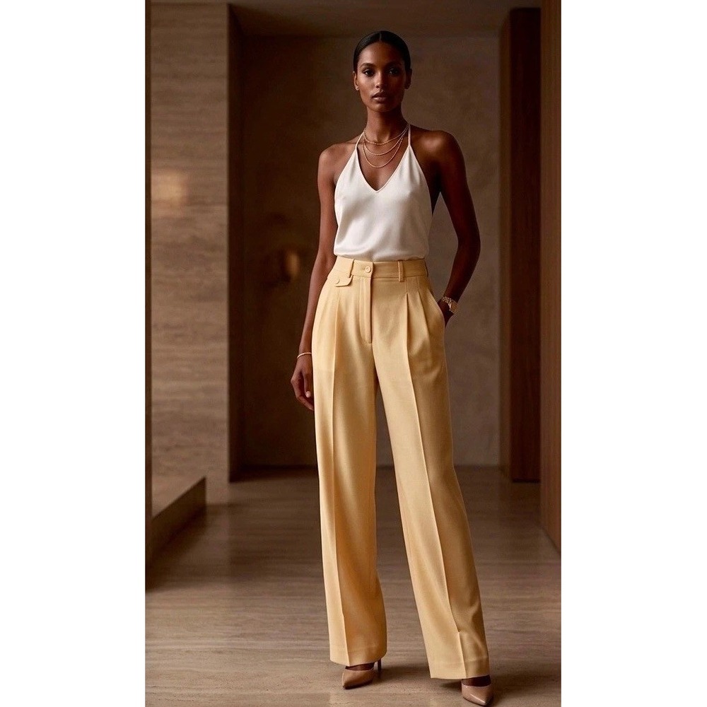 Frankie Shop Gelso Trousers XS Yellow Pleated High Waist Straight Leg Pants